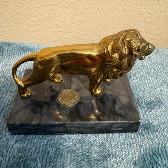 Accents | Vintage Brass Lion Figure On Black Marble Base Paper Weight ...